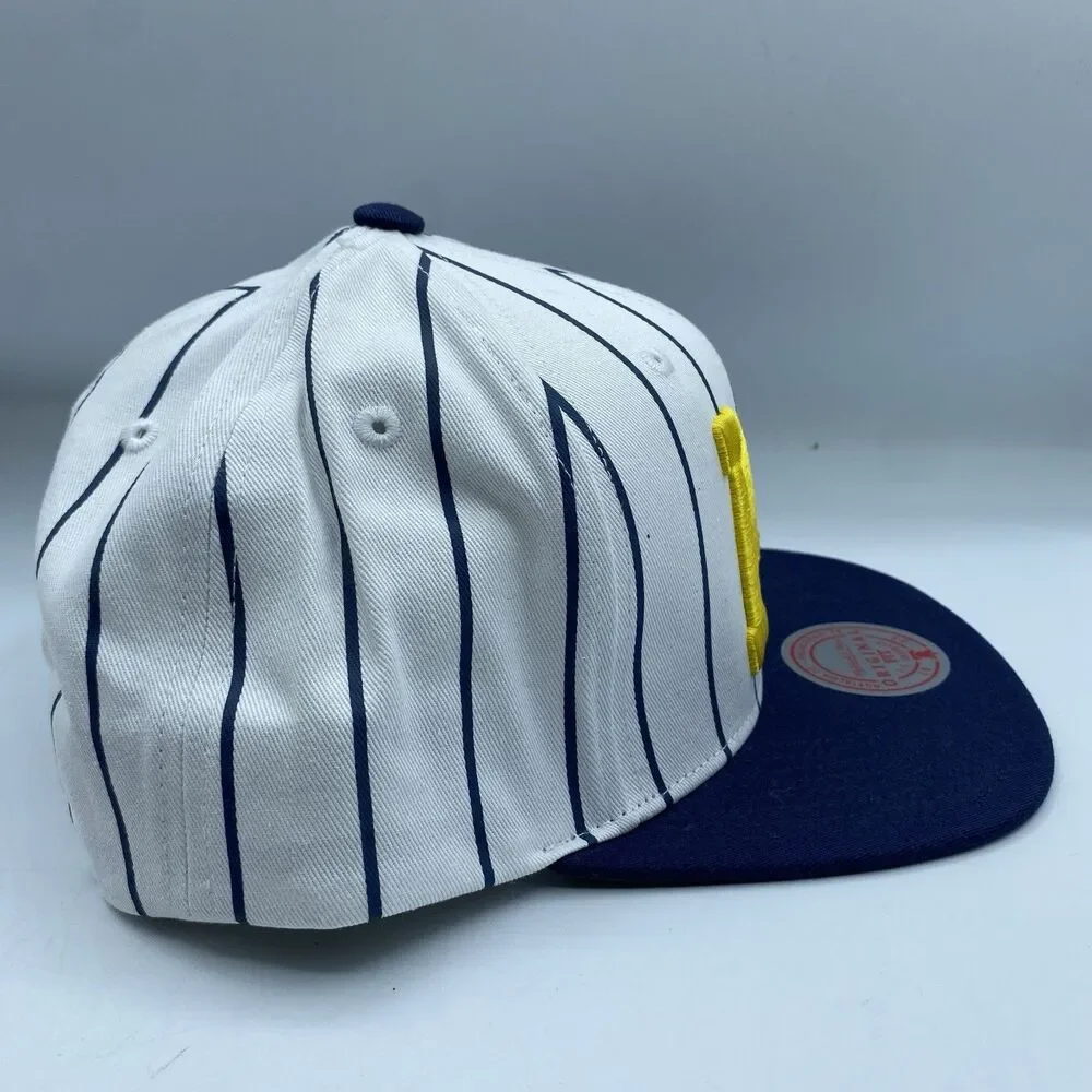 Michigan Wolverines Mitchell & Ness Hat Retro Pinstripe Snapback White Blue NWOT